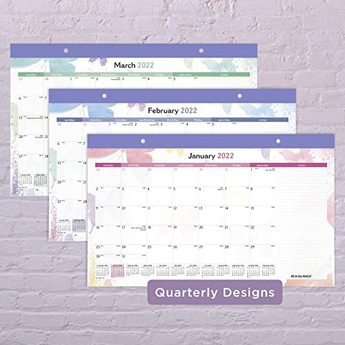 2022 Desk Calendar, AT-A-GLANCE Desk Pad Calendar, 17-3/4" x 11", Compact, Watercolors (SK91-705)