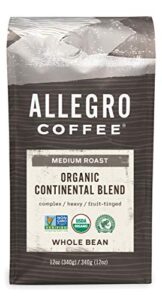 allegro coffee organic continental blend whole bean coffee, 12 oz