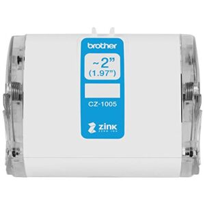 Brother Genuine CZ-1005 continuous length ~ 2 (1.97”) 50 mm wide x 16.4 ft. (5 m) long label roll featuring ZINK Zero Ink technology