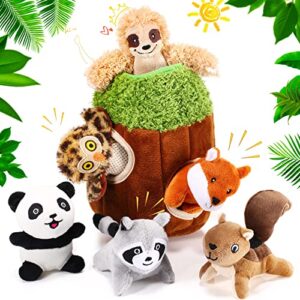 7 pieces dog squeaky toys squeaky hide and seek activity puppy chew toys plush dog toy plush stuffing woodland friends burrow stuffing with squeakers for small medium dogs puppy pets (cute,small)