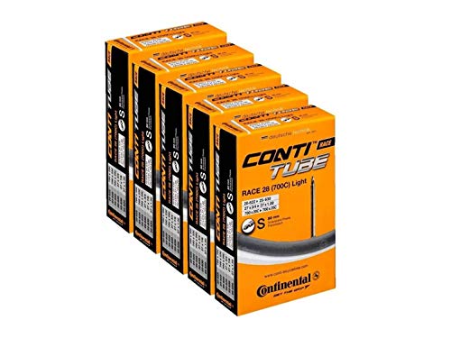 Continental Race 28 Light 700x20-25c Bicycle Inner Tubes, 80mm Long Presta Valve - 5 Pack w/ Decal