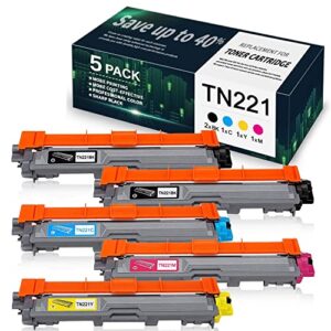 compatible toner cartridge replacement for brother tn221bk tn221c tn221m tn221y work with mfc-9130cw hl-3170cdw hl-3140cw mfc-9330cdw printer 5 pack(2 black, 1 cyan, 1 magenta, 1 yellow)