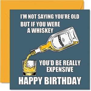 funny birthday cards for men women – aged whiskey whisky – rude birthday card for mom dad brother sister son daughter nan grandad, 5.7 x 5.7 inch humour 30th 40th 50th 60th 70th bday greeting cards