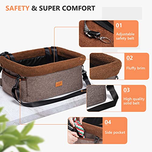 Fostanfly Dog Car Seat for Small Dogs, Upgraded Dog Booster Seat with Metal Frame, Washable Pet Car Seat with Thick Cushion Safety Leash and Storage Pockets