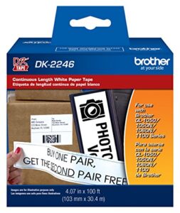 brother genuine dk-2246 label paper for brother ql label printers – continuous length black on white paper labels, 4.07” x 100’ (103mm x 30.4m)