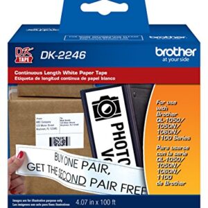 Brother Genuine DK-2246 Label Paper for Brother QL Label Printers - Continuous Length Black on White Paper Labels, 4.07” x 100’ (103mm x 30.4m)