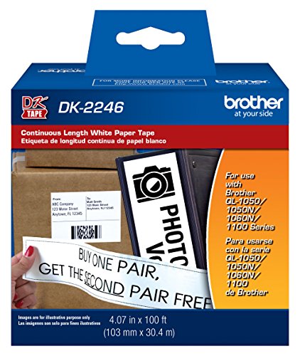 Brother Genuine DK-2246 Label Paper for Brother QL Label Printers - Continuous Length Black on White Paper Labels, 4.07” x 100’ (103mm x 30.4m)