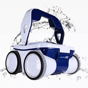 aquabot x4 robotic pool cleaner with active scrubbing brush, autox pool mapping, dual high capacity filters, wall climbing, and 2 year warranty