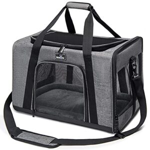 wakytu pet carrier for medium large cats and dogs, dog carrier travel bag with adequate ventilation, 5 mesh windows, 3 entrance, locking safety zippers, padded shoulder and carrying strap, large