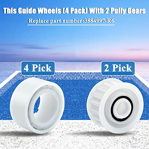 Upgrade 4 Pack Guide Wheels with 2 Pully Gears,Part Numbe 3884997-R6,Replacement for Dolphin,Nautilus CC Plus Premier Pool Cleaner Accessories