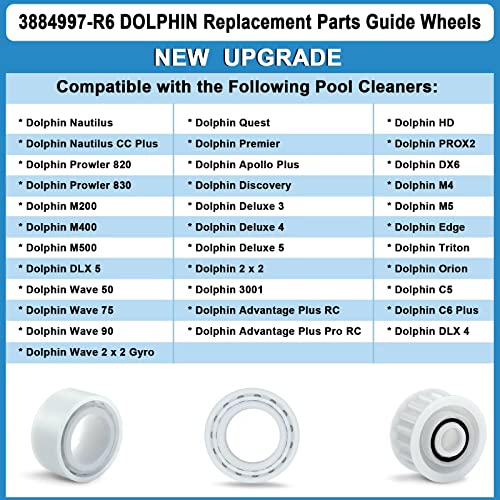 Upgrade 4 Pack Guide Wheels with 2 Pully Gears,Part Numbe 3884997-R6,Replacement for Dolphin,Nautilus CC Plus Premier Pool Cleaner Accessories