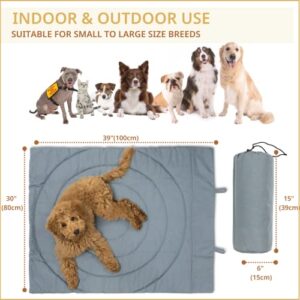 Travel Dog Bed, Foldable Indoor & Outdoor Dog Mat with Carry Bag is Waterproof, Washable & Durable, Fits Large Dog Crate, Portable Dog Bed for Camping and Service Dogs. Large Size, Dog Bed Mat, 39x30