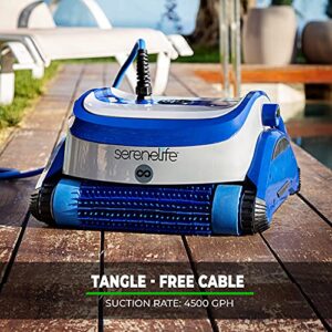 SereneLife Automatic Pool Vacuum for Inground Pools – Robotic Pool Cleaner with 4500 GPH Suction from Twin Motors and Brushes, 2 Filters and Tangle-Free Cable Cleans 50 Ft Pools with 3 Timed Cycles