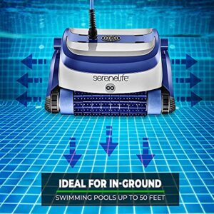 SereneLife Automatic Pool Vacuum for Inground Pools – Robotic Pool Cleaner with 4500 GPH Suction from Twin Motors and Brushes, 2 Filters and Tangle-Free Cable Cleans 50 Ft Pools with 3 Timed Cycles