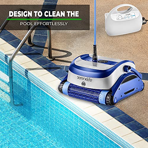 SereneLife Automatic Pool Vacuum for Inground Pools – Robotic Pool Cleaner with 4500 GPH Suction from Twin Motors and Brushes, 2 Filters and Tangle-Free Cable Cleans 50 Ft Pools with 3 Timed Cycles