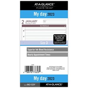 at-a-glance 2023 daily planner refill, hourly, 3-3/4″ x 6-3/4″, size 3, portable size, one page per day, loose leaf (063-125y)