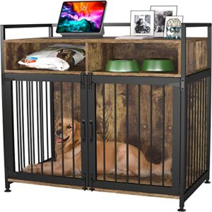 gdlf dog crate furniture-style cages for dogs indoor heavy duty super sturdy dog kennels with storage and anti-chew (41inch = int.dims:39.4”wx22.2”dx23”h)
