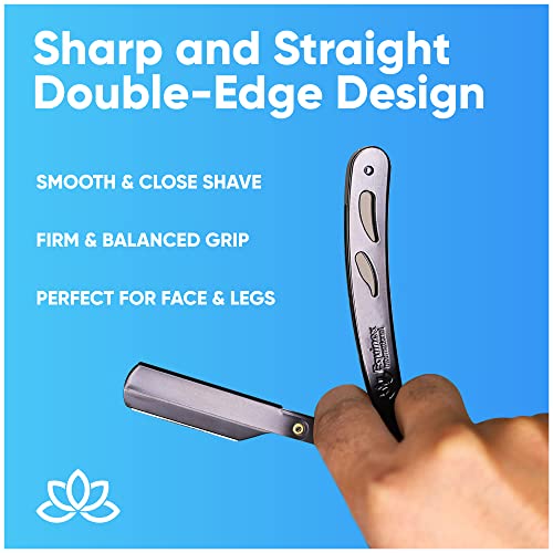Equinox Professional Straight Edge Razor with 100 Single Derby Straight Razor Blades-Barber Straight Razor-Close Shaving Men's Manual Shaver-Disposable Straight Razor Blades-Straight Razor Kit-Black