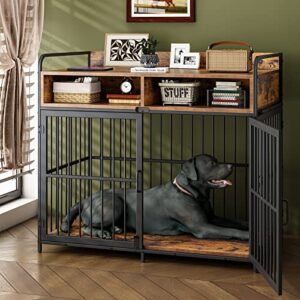 saudism large dog crate furniture, dog kennel indoor, wood dog cage table with drawers storage, heavy duty dog crate, jaula para perros, sturdy metal, 40.5″ l×23.6″ w×35.4″ h