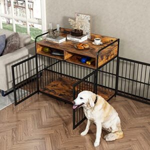 Saudism Large Dog Crate Furniture, Dog Kennel Indoor, Wood Dog Cage Table with Drawers Storage, Heavy Duty Dog Crate, Jaula para Perros, Sturdy Metal, 40.5" L×23.6" W×35.4" H