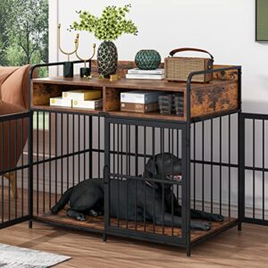 Saudism Large Dog Crate Furniture, Dog Kennel Indoor, Wood Dog Cage Table with Drawers Storage, Heavy Duty Dog Crate, Jaula para Perros, Sturdy Metal, 40.5" L×23.6" W×35.4" H