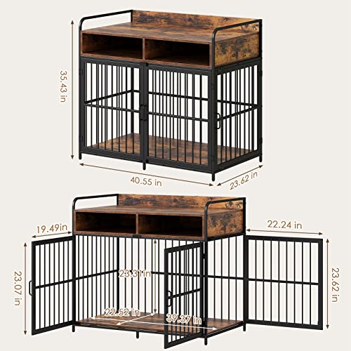 Saudism Large Dog Crate Furniture, Dog Kennel Indoor, Wood Dog Cage Table with Drawers Storage, Heavy Duty Dog Crate, Jaula para Perros, Sturdy Metal, 40.5" L×23.6" W×35.4" H