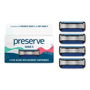 preserve five blade replacement cartridges for shave 5 recycled razor, 4 count