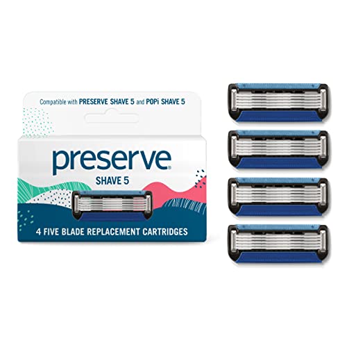 Preserve Five Blade Replacement Cartridges for Shave 5 Recycled Razor, 4 Count