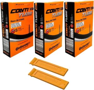 continental race 28″ 700×20-25c bicycle inner tubes – 42mm long presta valve (pack of 3 w/ 2 conti tire levers)