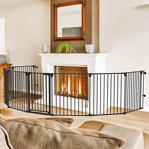 Kfvigoho Baby Gate 35"-198" Extra-Wide Gate for Stairs, Play Yard Child Safety Gate, Dog-gate with Auto-Close Door, Double Locking System for Fireplace, Kitchen, Foldable 8 Steel Panels, 29" Height