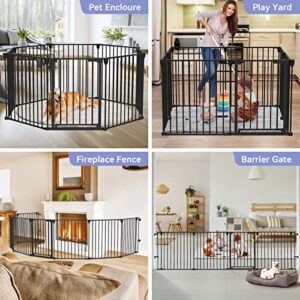 Kfvigoho Baby Gate 35"-198" Extra-Wide Gate for Stairs, Play Yard Child Safety Gate, Dog-gate with Auto-Close Door, Double Locking System for Fireplace, Kitchen, Foldable 8 Steel Panels, 29" Height