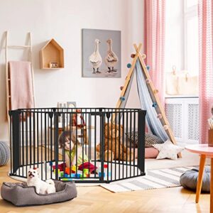 Kfvigoho Baby Gate 35"-198" Extra-Wide Gate for Stairs, Play Yard Child Safety Gate, Dog-gate with Auto-Close Door, Double Locking System for Fireplace, Kitchen, Foldable 8 Steel Panels, 29" Height