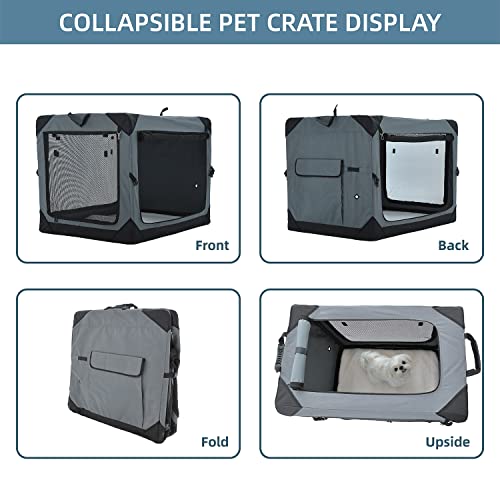 Pettycare 36 Inch Collapsible Dog Crate for Large Dogs, 4-Door Foldable Soft Dog Kennel with Chew Proof Mesh Windows, Indoor & Outdoor Travel Dog Crate, Soft Side Dog Crate