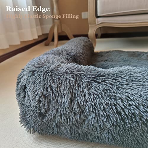 Coohom Calming Dog Bed Pet Couch Protector Dog Cat Bed Mats for Furniture with Removable Washable Cover,Plush Sofa Cover Cushion with Soft Neck Bolster (Medium 36", Grey)