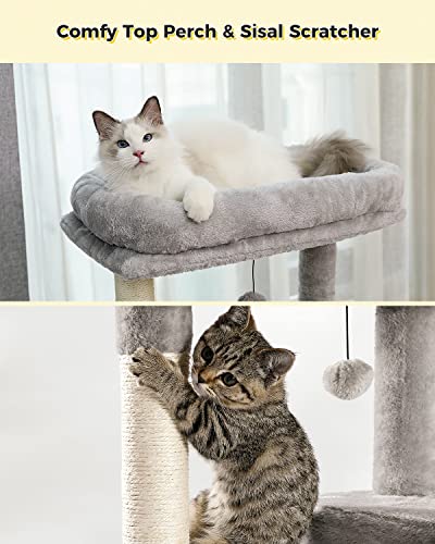 PETEPELA 56.3 Inches Cat Tree for Indoor Cats Multi-Level Cat Tower with Sisal Covered Scratching Posts, Cozy Condo, Super Large Hammock and Plush Perches Grey