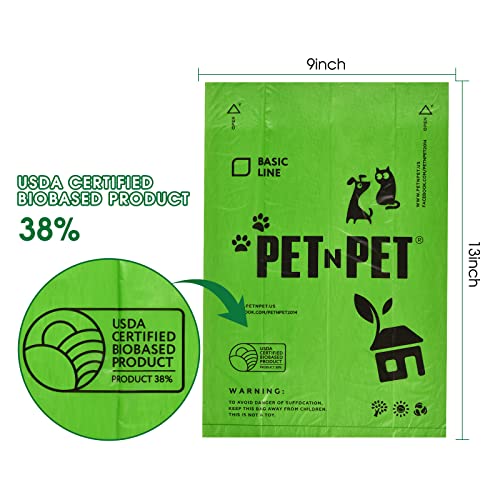 PET N PET Dog Poop Bag, USDA Certified 38% Biobased Poop Bags For Dogs - 270/540 Counts 15/30 Rolls, Strong, 100% Leak-proof, Unscented, 9x13 Inches Dog Bags for Poop, Cat Poop Bags, Doggie Poop Bags