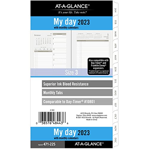 AT-A-GLANCE 2023 Daily & Monthly Planner Refill, Hourly, 10801 Day-Timer, 3-3/4" x 6-3/4", Size 3, Two Pages Per Day (471-225)