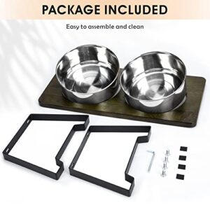 Siooko Elevated Dog Bowls for Large Dogs, Wood Raised Dog Bowl Stand with 2 Stainless Steel Dog Bowls, Dog Food Bowl and Dog Water Bowl Non-Slip Feet (7.7" Tall, 58 oz Bowl)