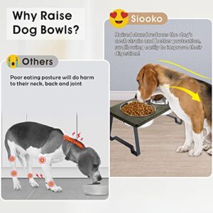 Siooko Elevated Dog Bowls for Large Dogs, Wood Raised Dog Bowl Stand with 2 Stainless Steel Dog Bowls, Dog Food Bowl and Dog Water Bowl Non-Slip Feet (7.7" Tall, 58 oz Bowl)