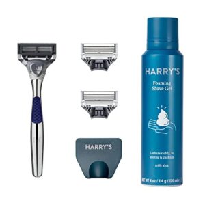 harry’s razors for men – winston shaving set 5 blade razors with lubricating strip & precision trimmer, 3 razor blade refills, travel blade cover, and 4 oz shave gel