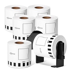 6 rolls, markdomain dk-2251 black/red label on white paper tape compatible label roll brother dk 2251 continuous length replacement labels 2.4in x 50ft with 1 frame for ql-800, ql-810w, ql-820nwb