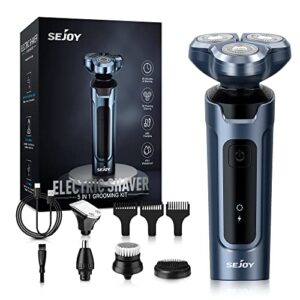 sejoy electric razor for men face, shavers for men pubic hair and beard, 5 in 1 dry wet waterproof rotary men’s face shaver razors, cordless usb rechargeable for shaving, ideas gift for dad husband