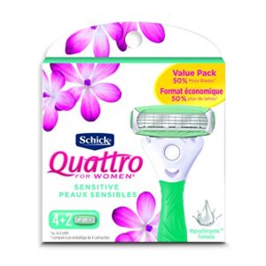 Schick Quattro Ultra Smooth Razor Blade Refills for Women Value Pack, 6 Count