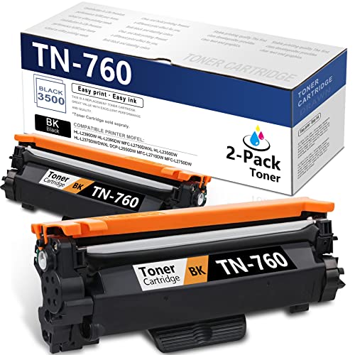 DRAWN [𝑯𝒊𝒈𝒉 𝒀𝒊𝒆𝒍𝒅, 3,500 Yield] 2-Pack TN-760 TN760 Black Toner Cartridge Compatible Replacement for Brother HL-L2350DW HL-L2370DW/DWXL MFC-L2750DW MFC-L2750DWXL DCP-L2550DW Printer Toner