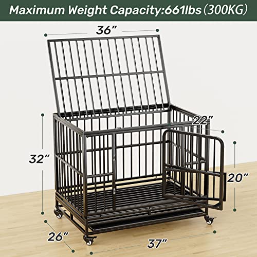 38 inch Heavy Duty Dog Crate | Dog Kennel for Small Medium Large Dog | Strong Metal Escape Proof Dog Cage | Removable Tray & Lockable Wheels