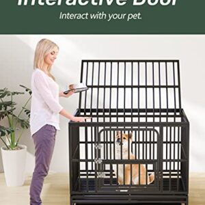 38 inch Heavy Duty Dog Crate | Dog Kennel for Small Medium Large Dog | Strong Metal Escape Proof Dog Cage | Removable Tray & Lockable Wheels