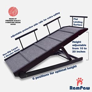 Adjustable Pet Ramp for All Dogs and Cats, 48" Long with Safety Side Rails - for Couch or Bed with Paw Non Slip Traction Mat & Steps, Adjustable Height - Sturdy, Dog Training Manual (Black)