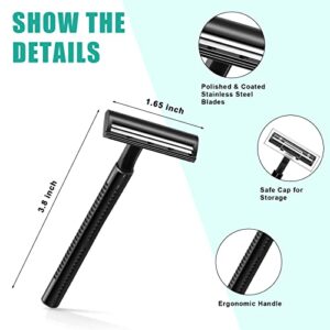 50 Pieces Twin Blade Razors for Men Disposable Razor Stainless Steel Black Travel Shaving Razor Individually Wrapped Razors with Clear Safety Cap for Men Women Shaving Sensitive Skin