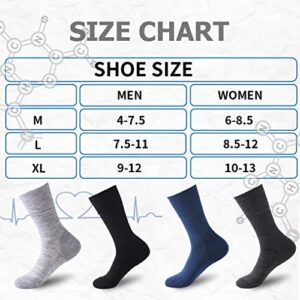 Forcool Diabetic Socks for Women, Men's Merino Wool Non Binding Loose Top Soft Padded Cushioned Sole Seamless Toe Wide Mid Calf Crew Diabetes Socks Edema Socks Dress Socks, 3 Pairs Black Medium