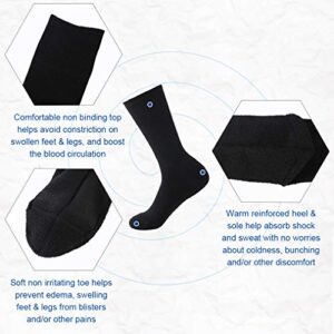 Forcool Diabetic Socks for Women, Men's Merino Wool Non Binding Loose Top Soft Padded Cushioned Sole Seamless Toe Wide Mid Calf Crew Diabetes Socks Edema Socks Dress Socks, 3 Pairs Black Medium